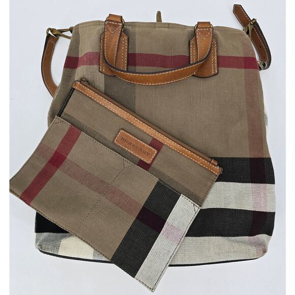 Burberry Tottenham Tote Bag – Classic Nova Check with Leather Trim + Pouch - Picture 1 of 16
